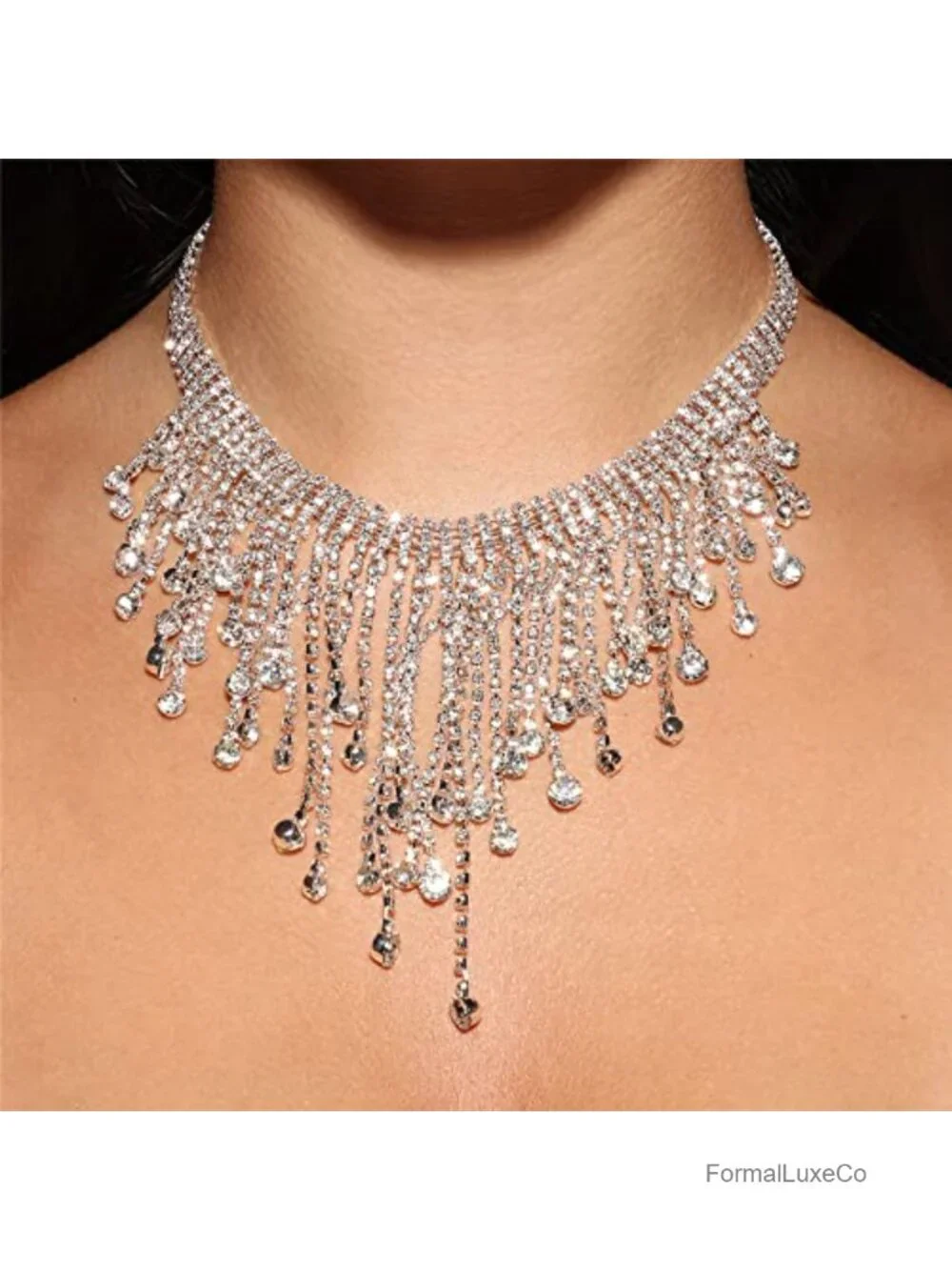 Rhinestone Fringe Chain Adjustable Luxury Tassel Crystal Clavicle Choker